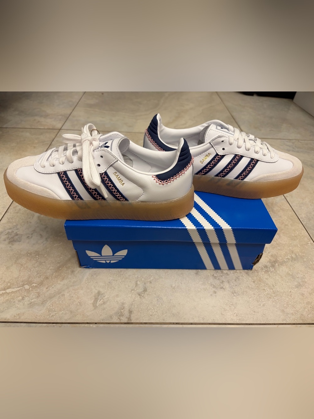 🔥ADIDAS SAMBAE J – HARD-TO-FIND COLORWAY 🔥 White Navy Pink Size 5.5 NWT